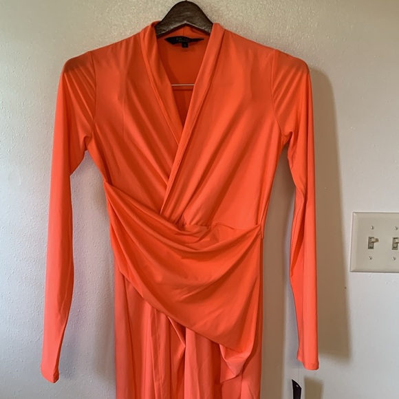 NWT Stunning RACHEL Rachel Roy Long Sleeve Dress Size XS Guava Punch Color - Picture 7 of 12